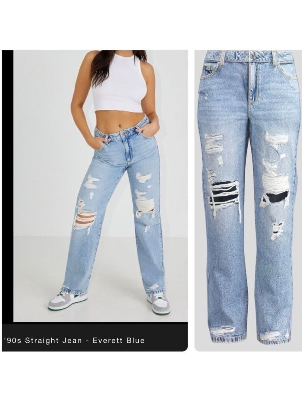 NWT Garage Women’s 90’s Straight Distressed Jeans Everett Blue Size 09 / 29 NEW